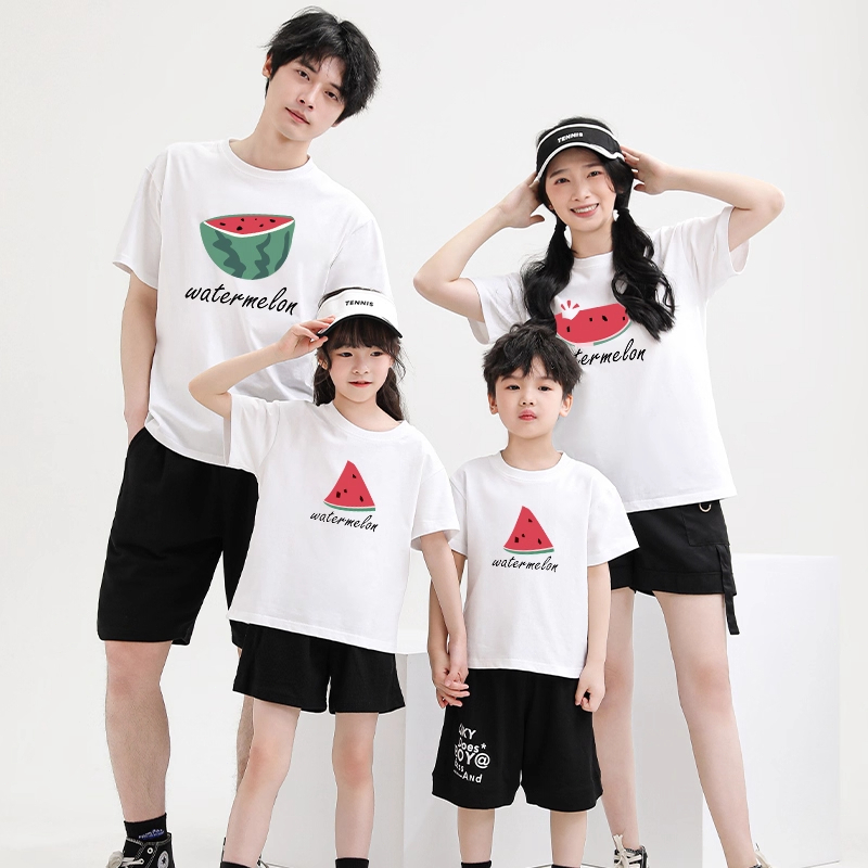 COD Baju Seragam Keluarga 3 Orang - Kaos Pendek Semangka (Kakak-Ibu-Anak) TK Seragam Trendy Baru