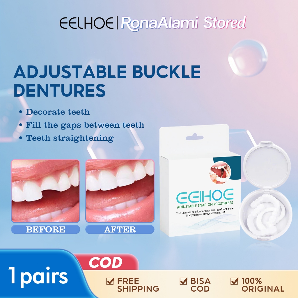 EELHOE 1 Pasang Gigi Tiruan Snap-on yang Dapat Dipasang Merawat Gigi Tambalan Celah Gigi Kawat Gigi 
