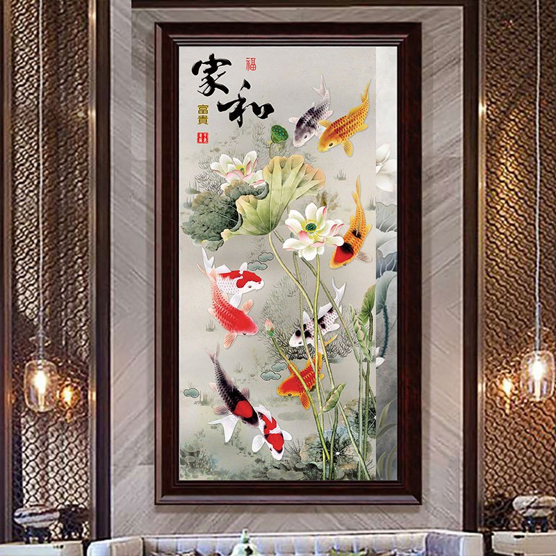 DIY Diamond Painting Full - Gambar 9 Ikan Koi dan Teratai Vertikal D732