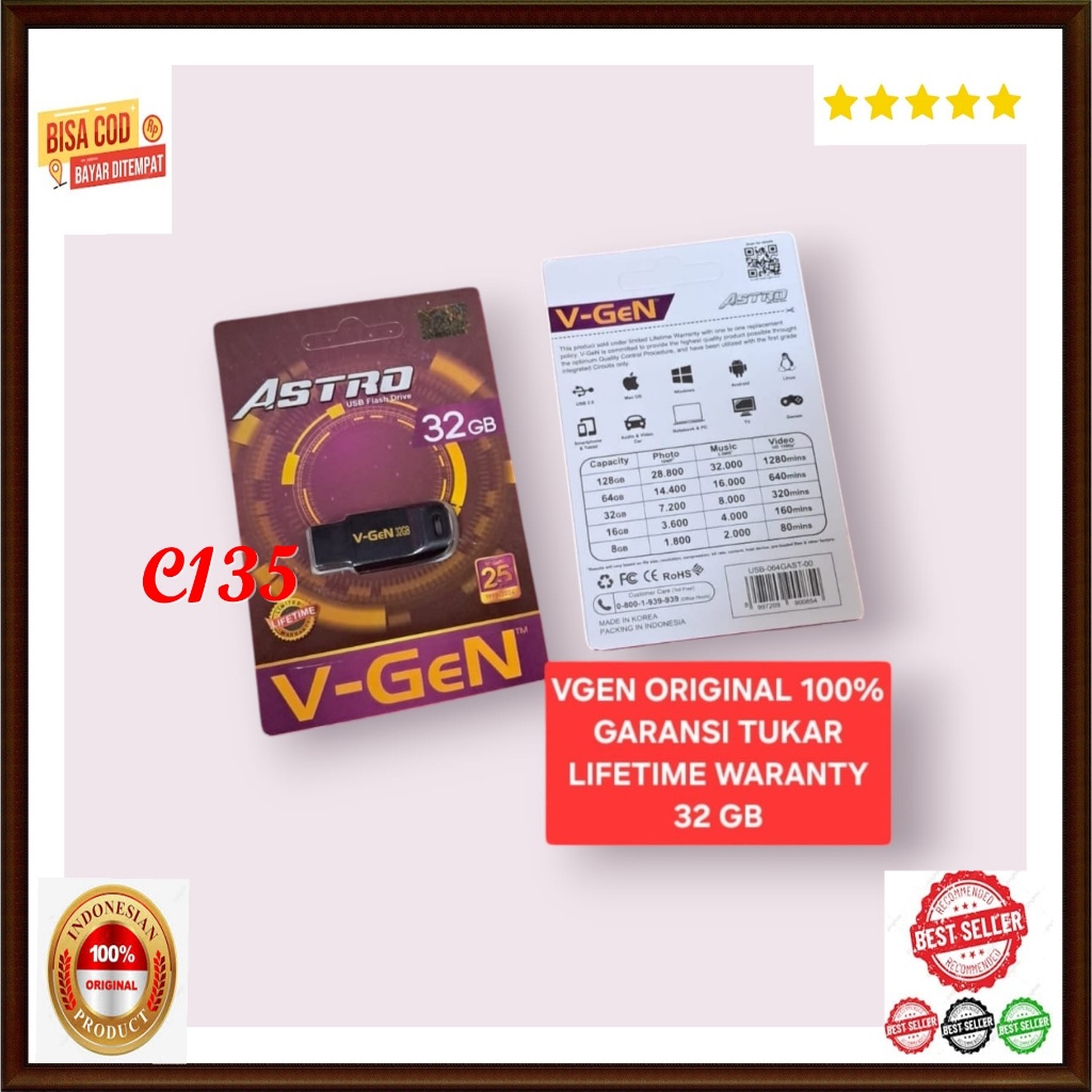 C135 100% ORI FLASH DISC ASTRO USB DRIVE ASLI VGEN V-GEN 32 GB 32GB GARANSI TUKAR SEUMUR HIDUP FD ME