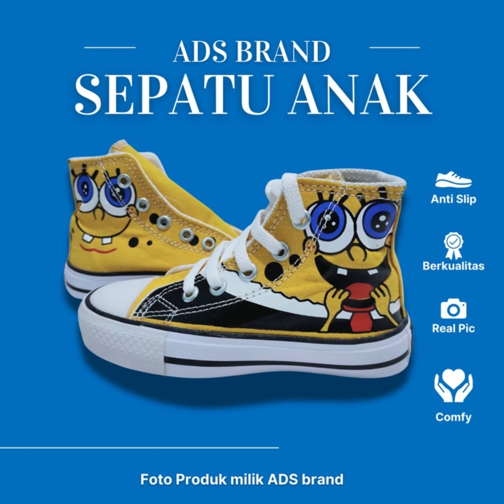 sepatu anak ALL STAR CONVERSE  motif SPONGEBOB size 21-35 usia 1-10 tahun