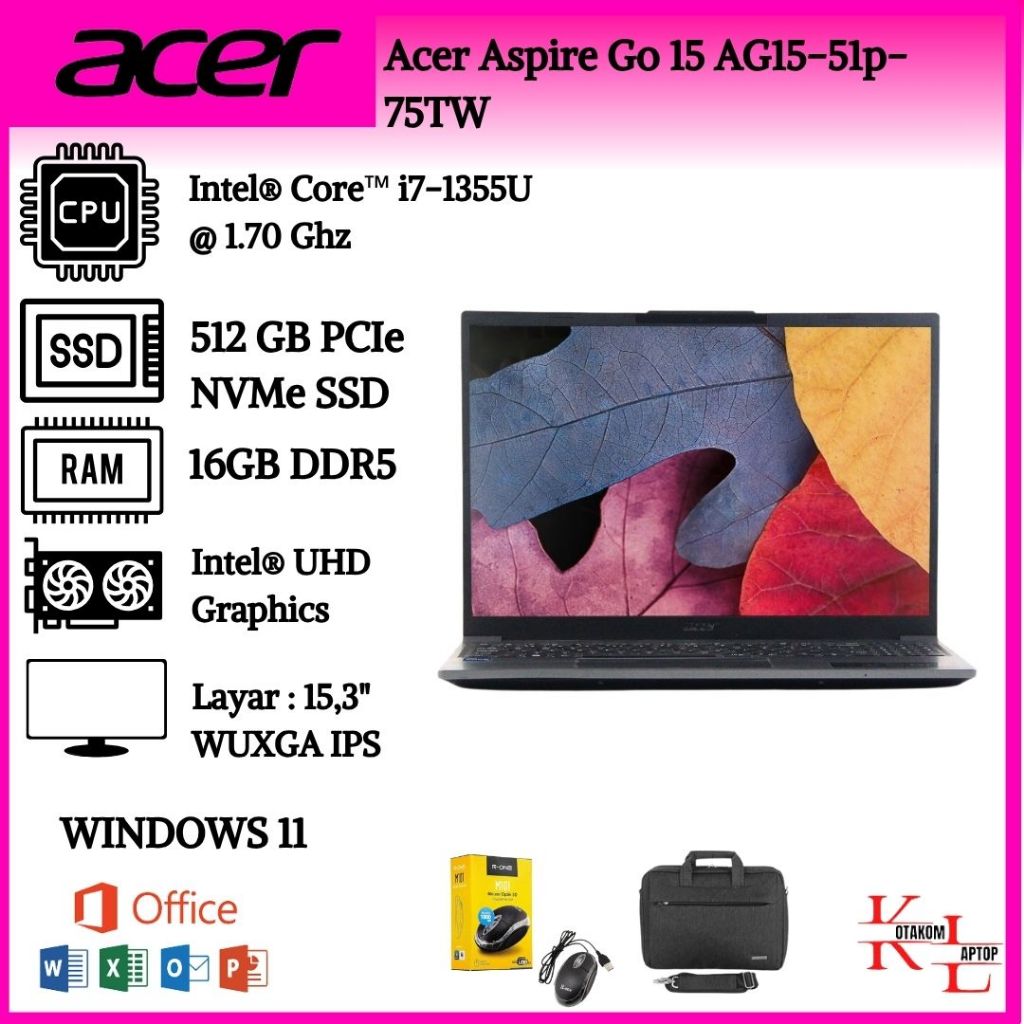 Acer Aspire Go 15 AG15-51p-75TW with Intel i7-1355u and 16GB RAM and IPS Display