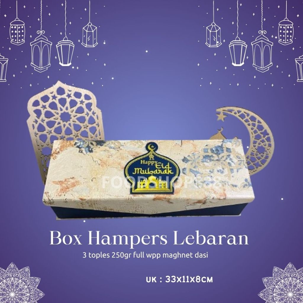 Box Lebaran Kue Kering 3 Toples 250gr Navy / Box Hampers Kue Kering 3 Toples / Box Lebaran Full Walp