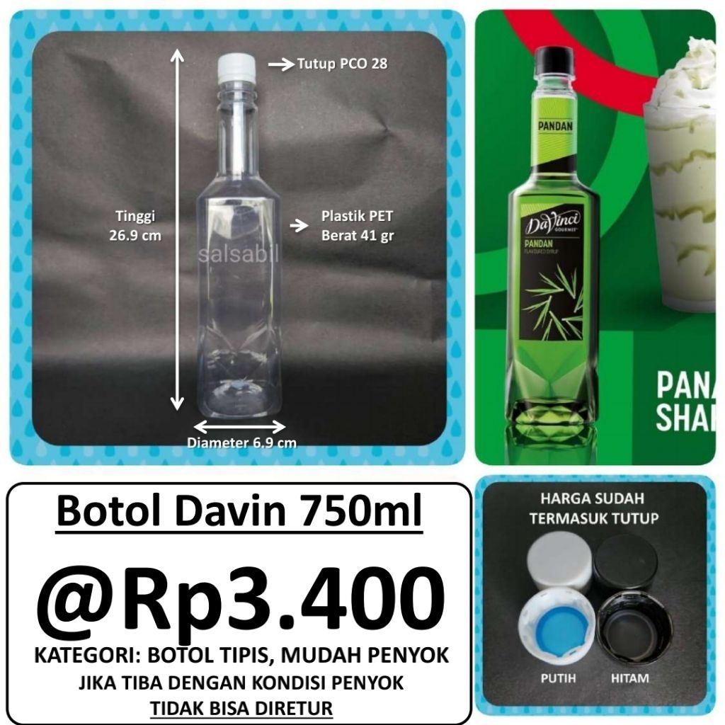 Botol Davin 750ml / botol plastik 750ml / botol unik