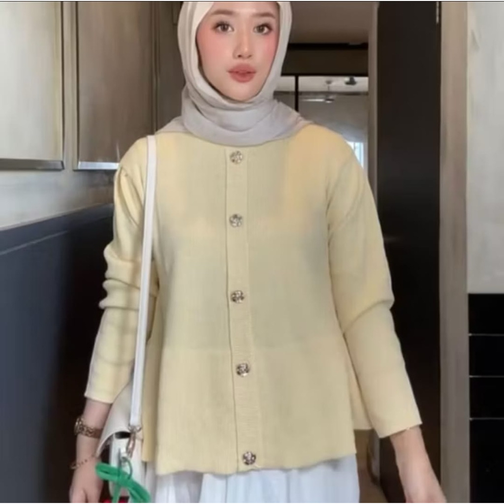 GRC RAJUT BASIC POLOS KANCING MOTIF BUNGA TERBARU DAN TERLARIS