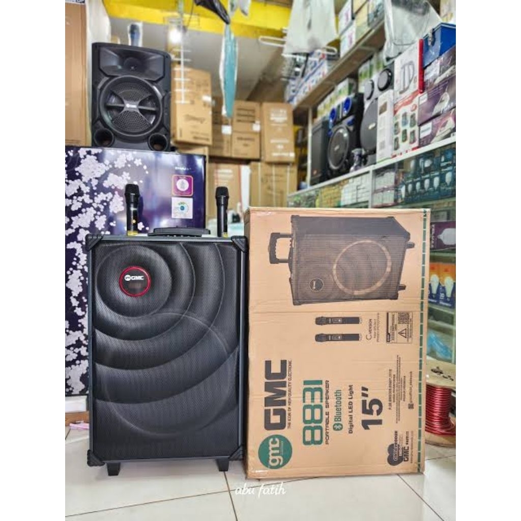SPEAKER PORTABLE GMC 883I 15 INCH ORIGINAL / GMC SPEAKER BLUETOOTH 883i / FREE MIC WIRELESS