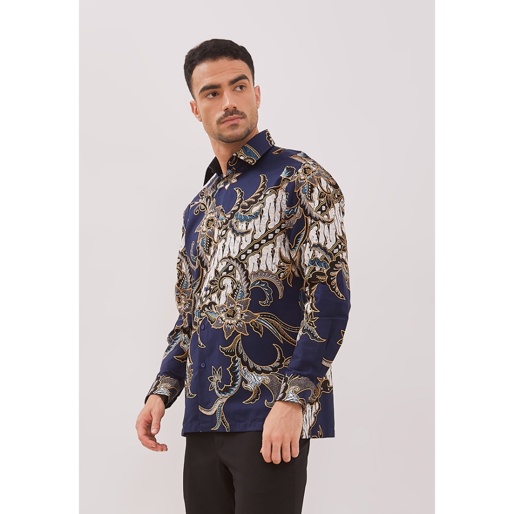 Alisan Kemeja Lengan Panjang Batik Kombinasi 10792 Biru Slimfit