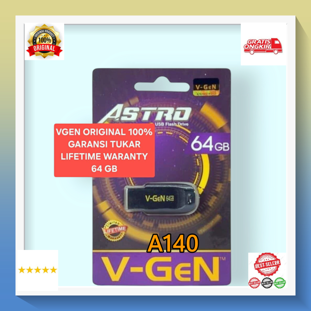 A140 ORI 100%  FLASH DISC 64GB 64 GB ASTRO USB DRIVE ASLI VGEN V-GEN GARANSI TUKAR SEUMUR HIDUP FD M