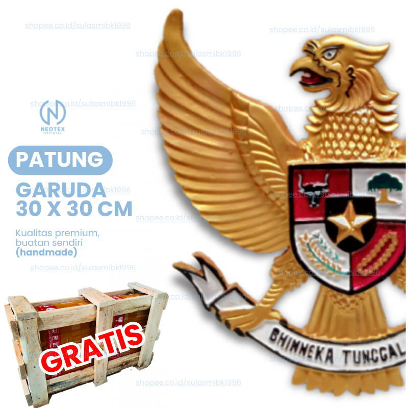 Hiasan Pajangan Patung Lambang Burung Garuda Pancasila Indonesia 30X30 DATAR 3D Tempel Gantung Ukira