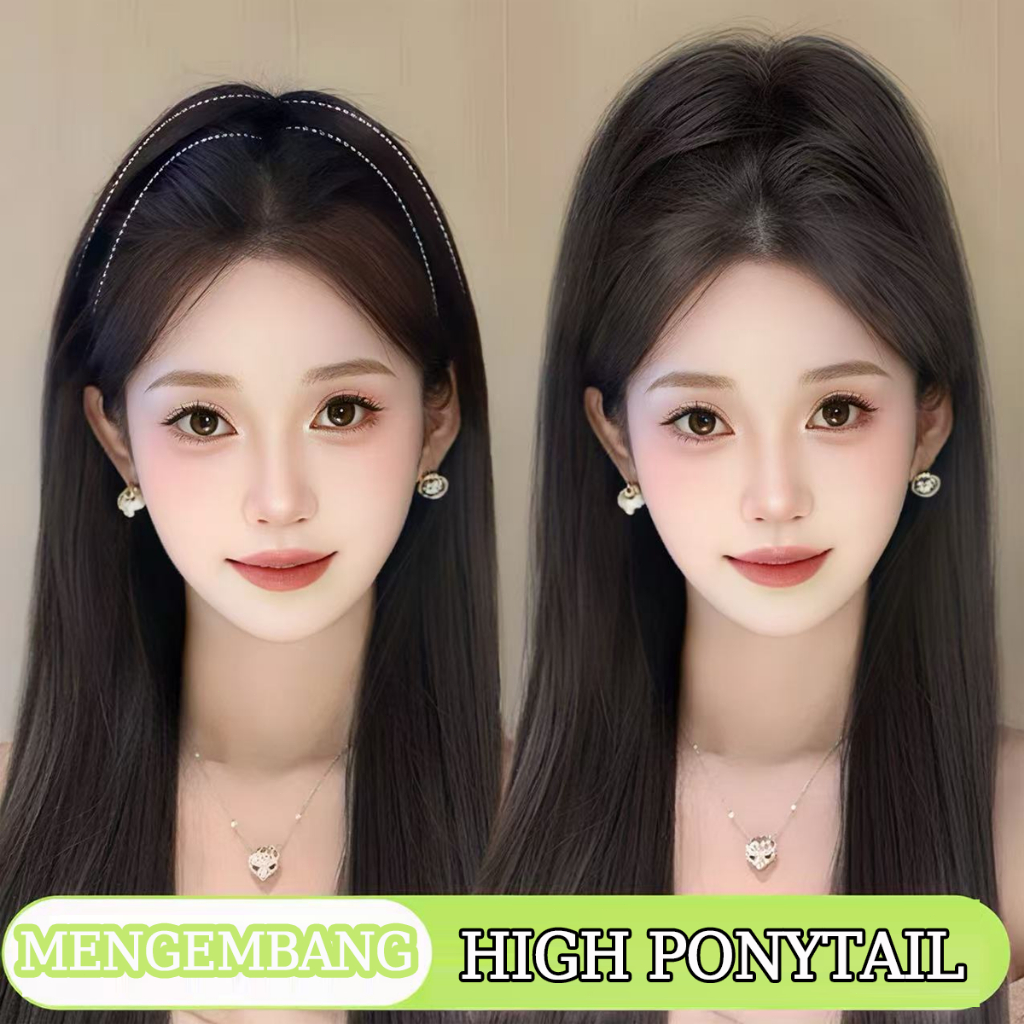 Wig Lurus Hairclip Korea Cepol Rambut lurus Jepit Rambut Palsu Glossy Kerja Wig rambut palsu wanita 