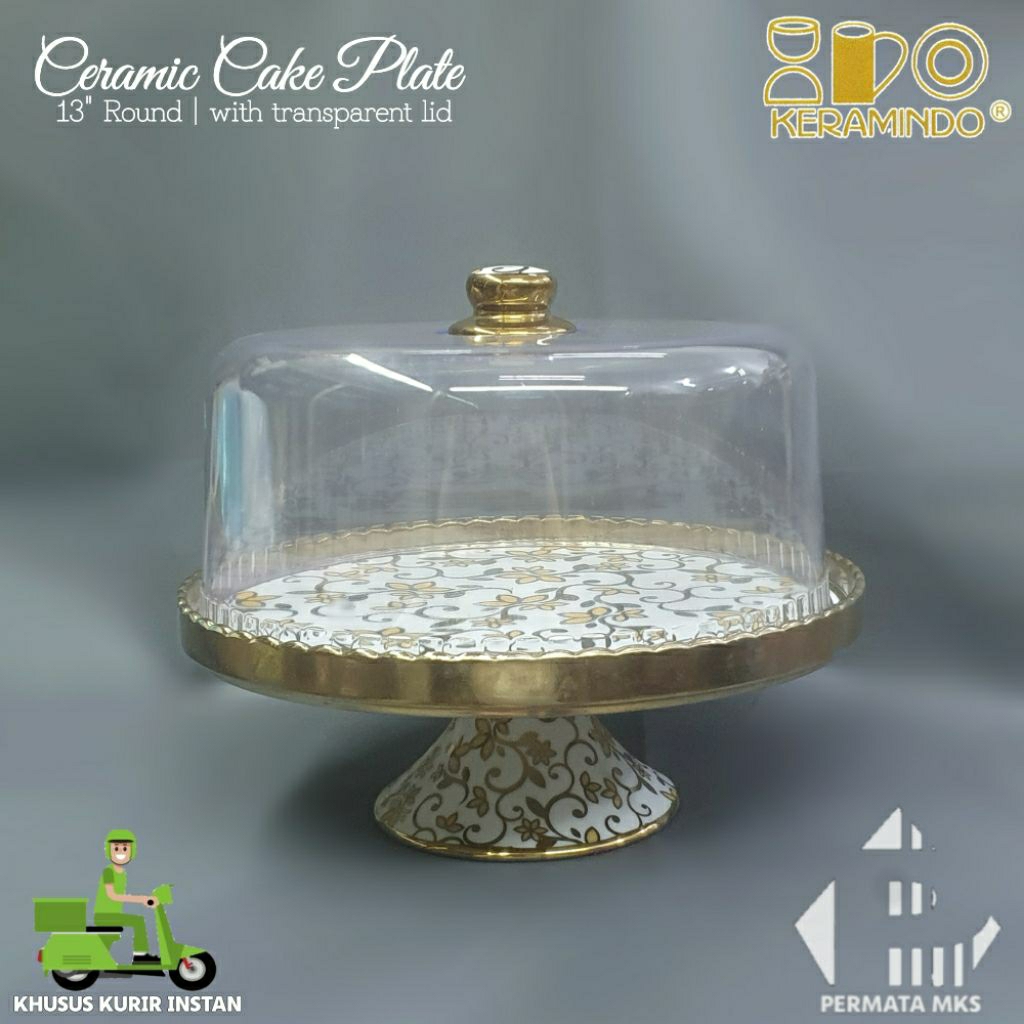 Tempat Wadah Saji Kue Keramik Keramindo / Bosara Keramik Tutup  / 13" Round Cake Plate with Lid