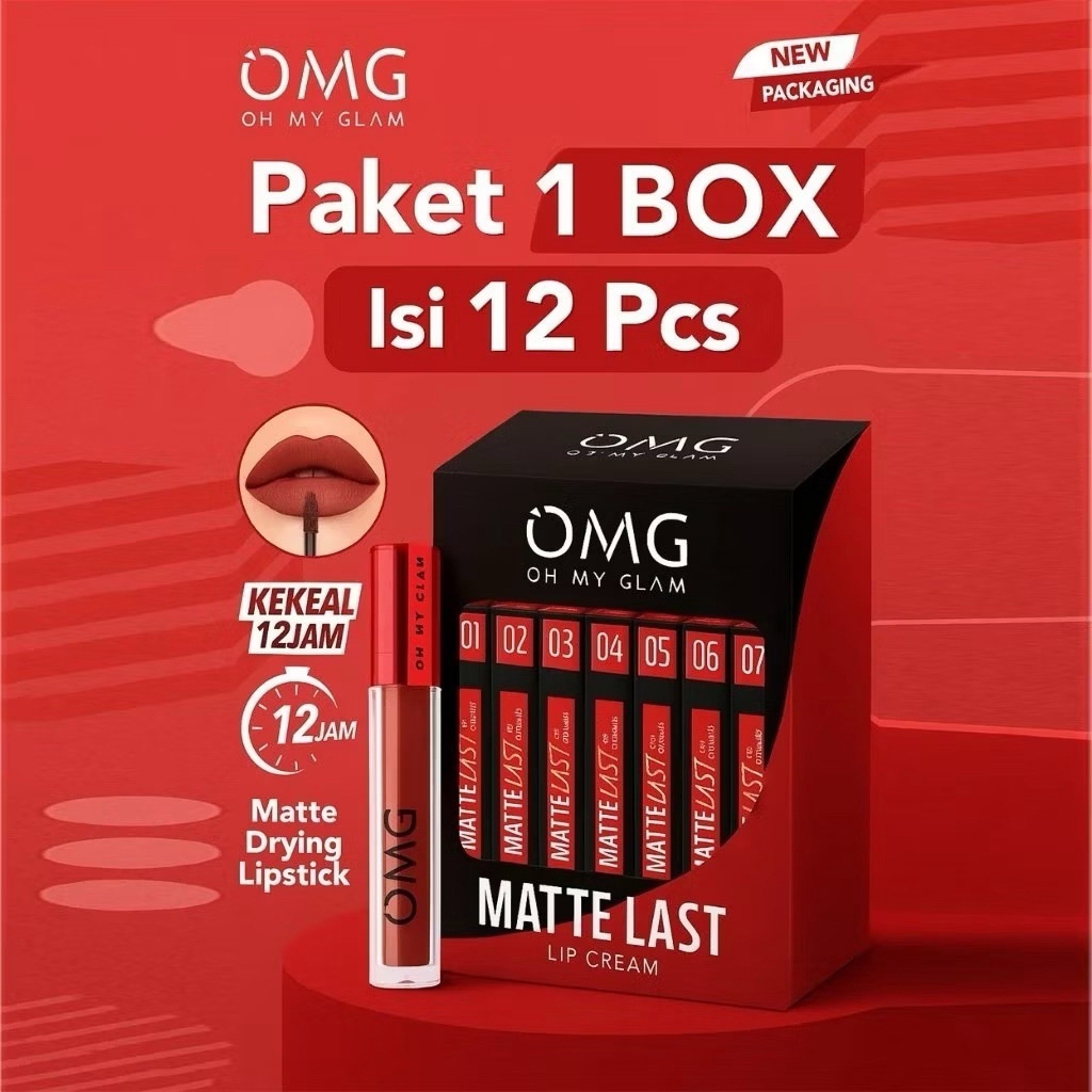 1 BOX OMG Oh My Glam Mattelast Lip Cream / Lipstick Paket 1 Box Isi 12 Pcs | Tahan Lama
