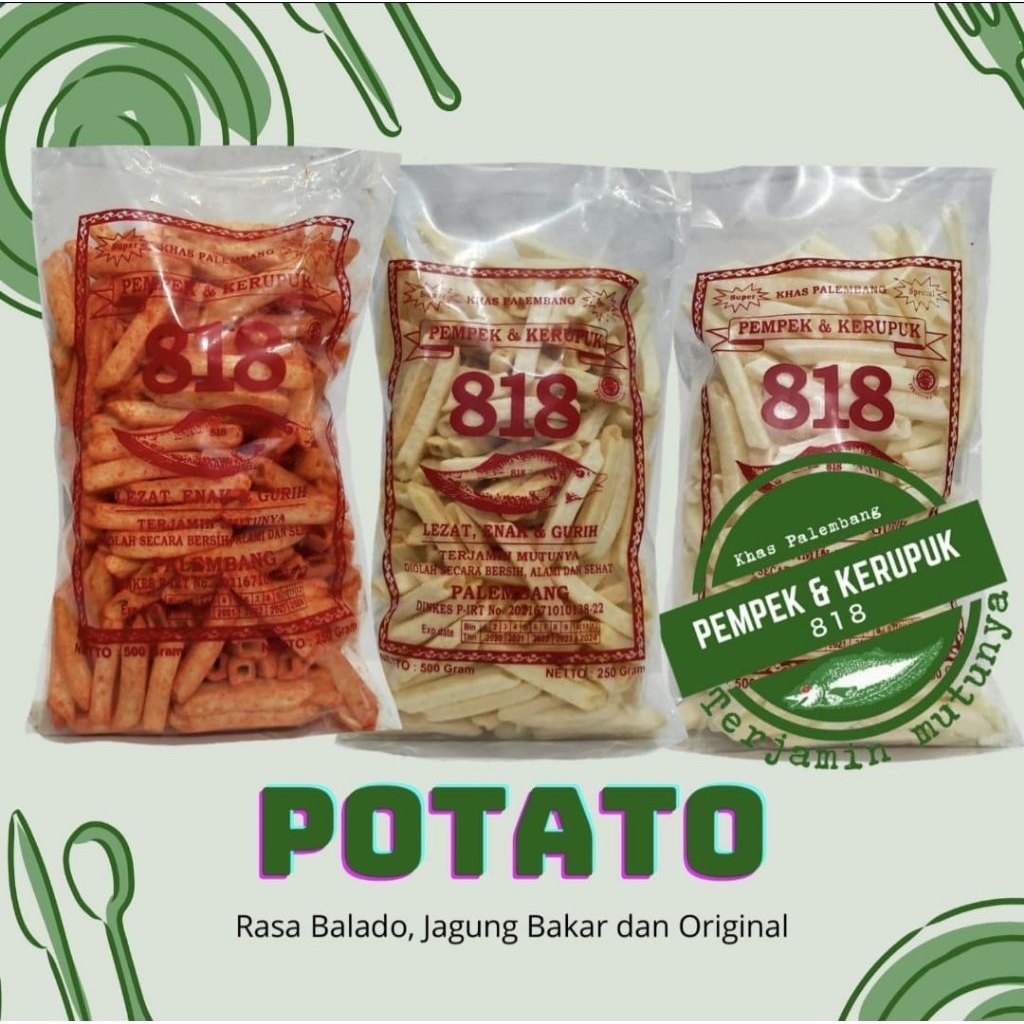 Kerupuk Kentang Potato 818 250gr 3varian rasa balado , jagung bakar dan original