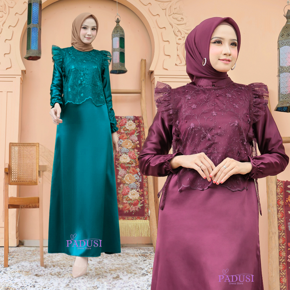 Viora Dress Brokat Rompi Lepas Pasang Busui Friendly // Dress Kondangan Modern Elegan Muslimah // Ga