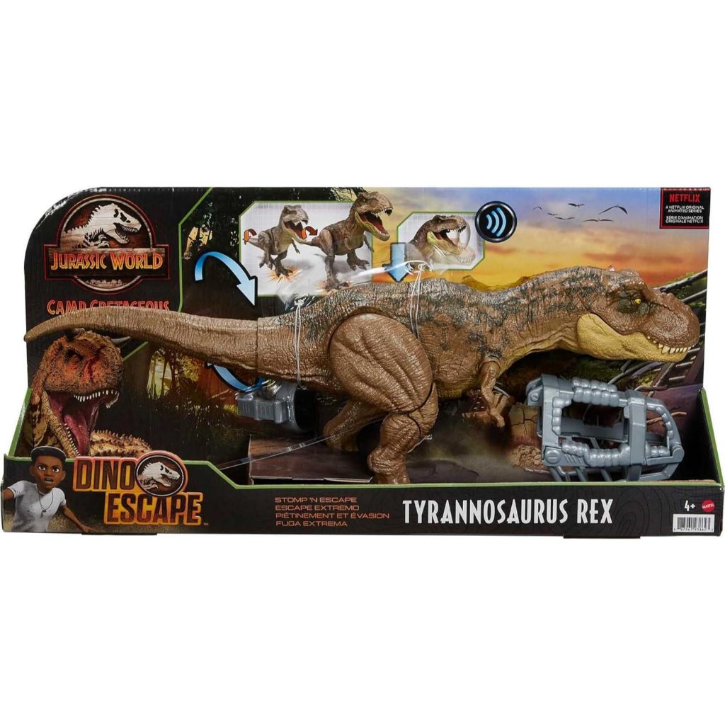 TERJAMIN ASLI MATTEL JURASSIC WORLD CAMP CRETACEOUS DINOSAUR TOY, STOMP 'N ESCAPE TYRANNOSAURUS T