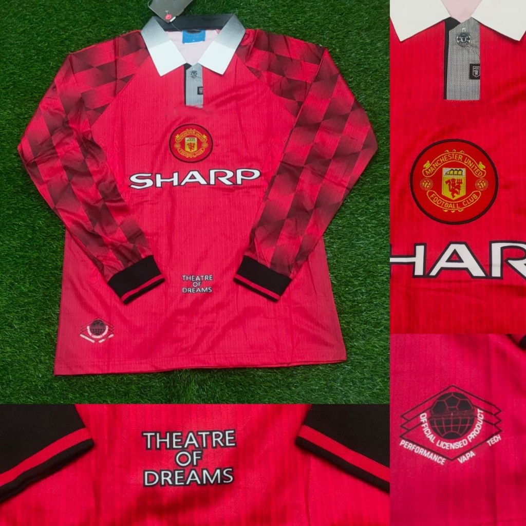 Jersey Bola Retro Men.U Home Sharp Theatre Of Dream 1996/1997 Long Sleeve Grade AAA Classic / Jersey