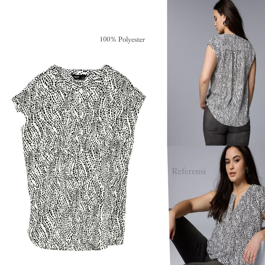 S*mply Vera Verawang Women Short Sleeve White Leopard Blouse/Blouse Wanita Branded/Blouse Terbaru