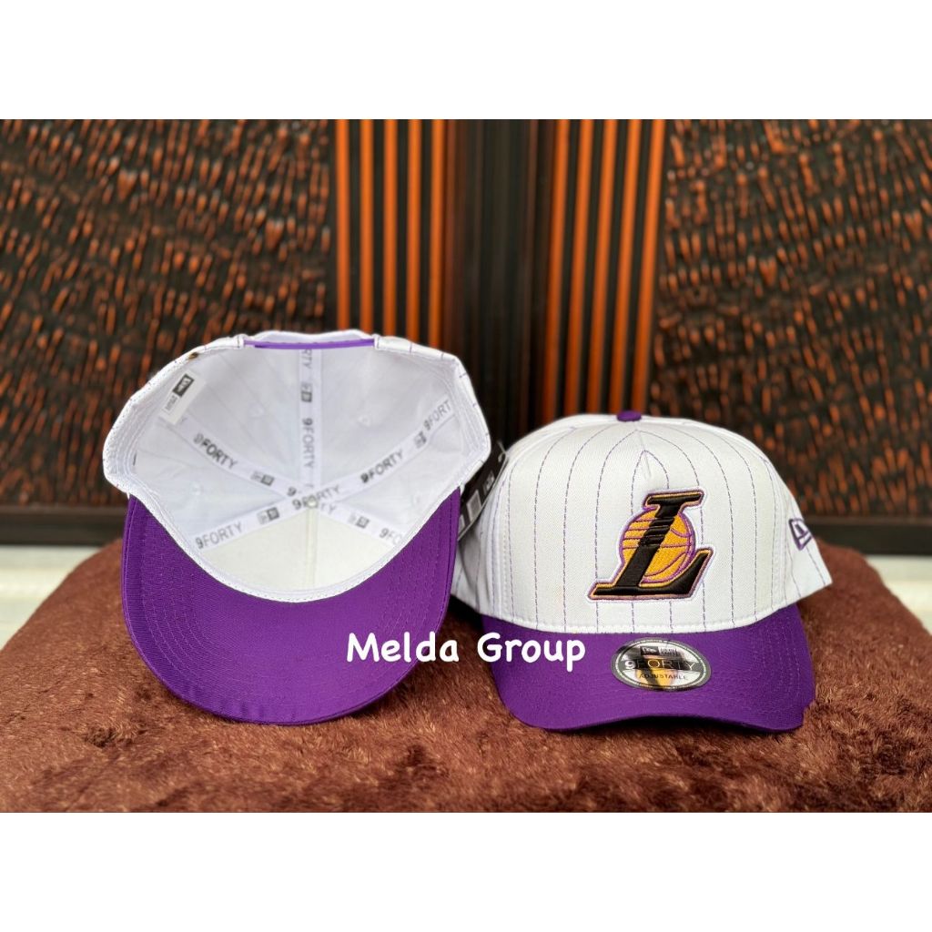 DS - Topi Baseball Distro Motif Salur Caps Lakers White Visor Purple 2025 Terbaru Hat Unisex Vintage
