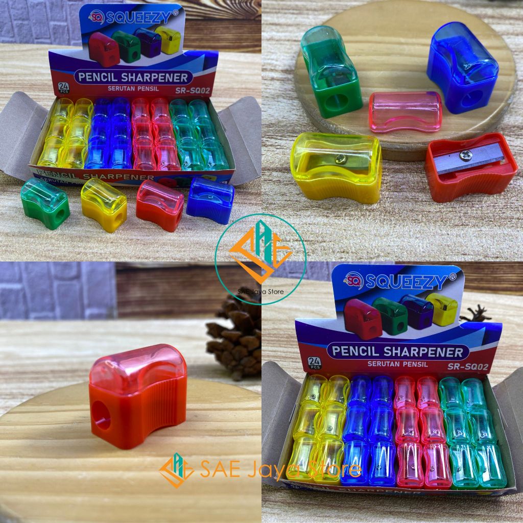 (24 PCS) SAE - RAUTAN PENSIL MODEL ROTI MEREK SQUEEZY / PENCIL SHARPENER SQQUEEZY / SERUTAN PENSIL
