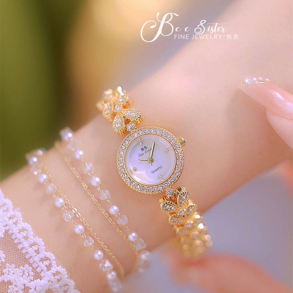 Jam tangan wanita Bee Sister Jam tangan Elegan Berhiaskan Kristal Mewah