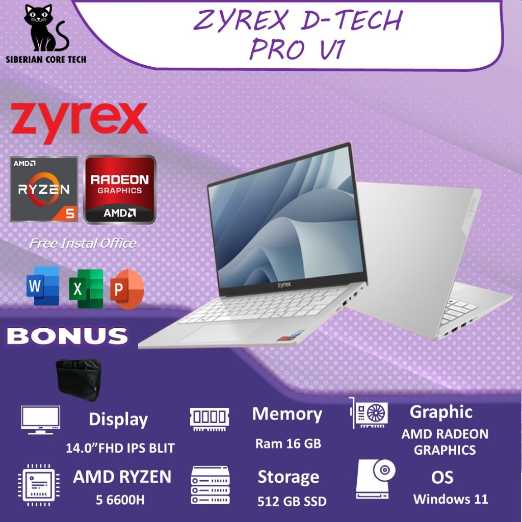 ZYREX D-TECH PRO V1 RYZEN 5 6600H 16GB 512SSD W11 14.0FHD IPS BLIT