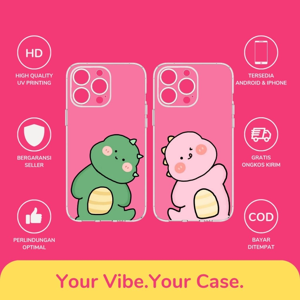 Custom Case Cute Chibi Couple Dinosaurus All Type Hp