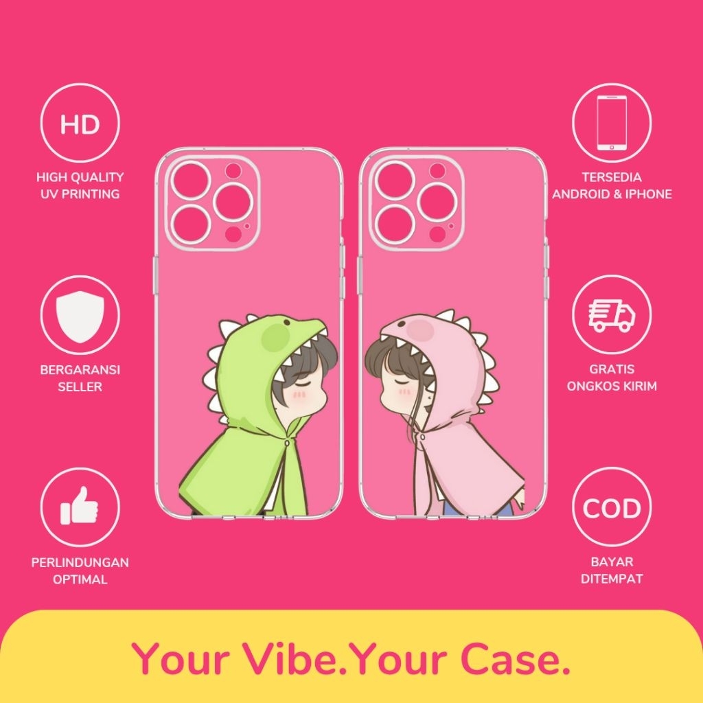 Custom Case Dino Couple All Type Hp Softcase Anticrack Lucu Cute Casing Cassing Costum Costume Custo