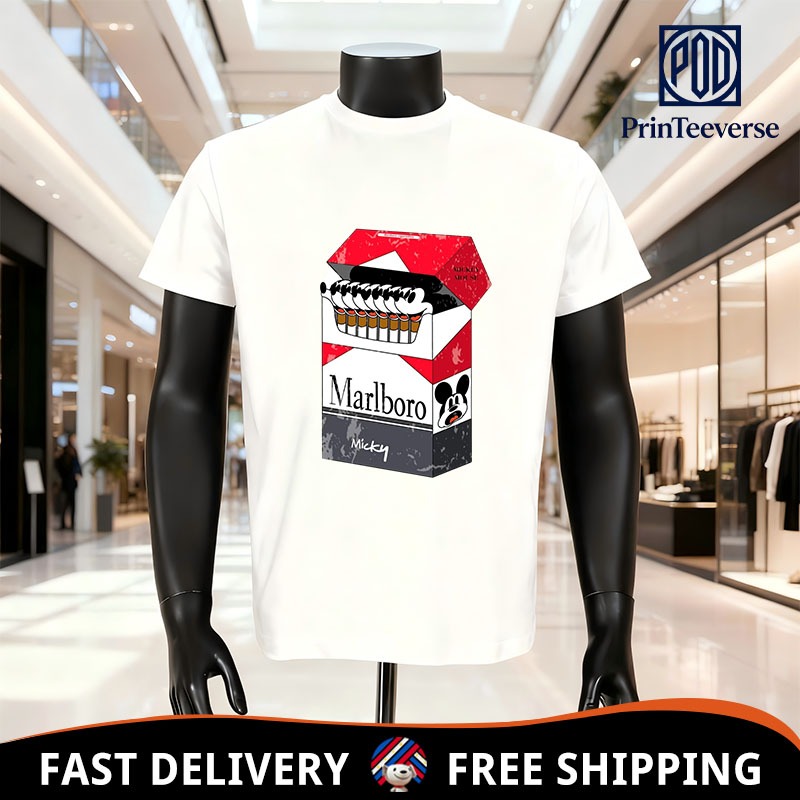 [COD]Kaos Hitam Putih Marlboro Desain Unik, Kaos Pria Wanita Trendy Kualitas Premium,Tidak Kusan