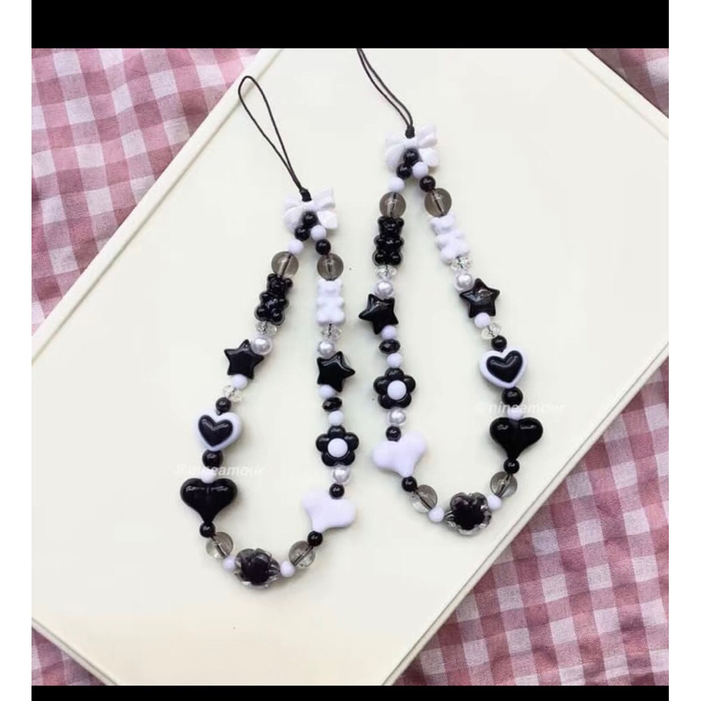 straphone/Gantungan Hp Manik Manik Mutiara Pita Gantungan Tas Manik Pita