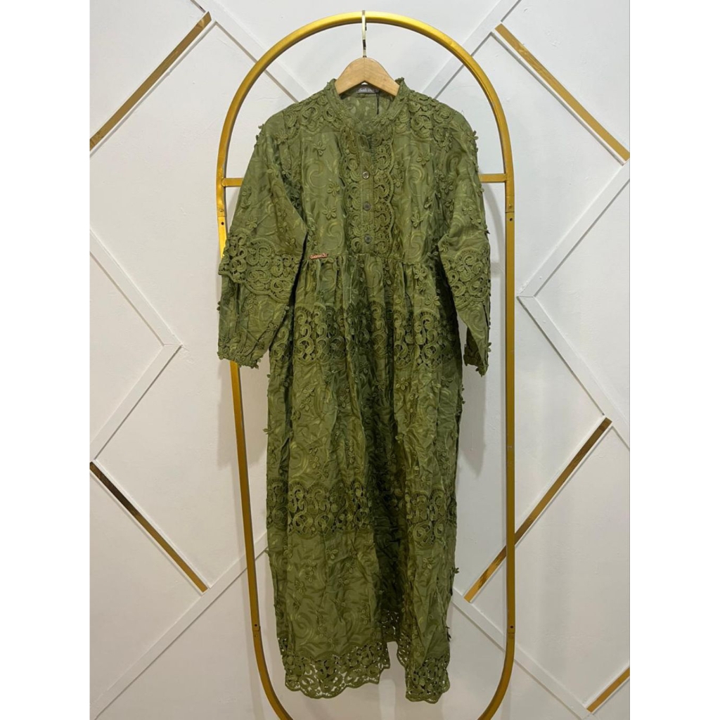 Salvina Ys Midi Dress Premium Brokat Tim-bul Katun Elegan Mewah