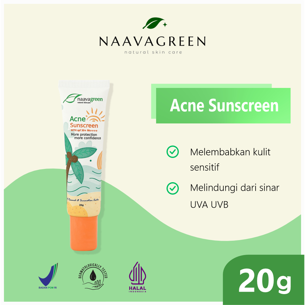 NAAVAGREEN ACNE SUNSCREEN - Effective Acne Protection Sunscreen - TIRAI WAJAH - SUNSCREEN KULIT BERJ