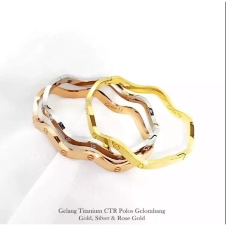 Gelang Titanium Wanita Model Gelombang - Gelang Nagita Gelombang - Gelang Tangan Wanita Lapis Emas