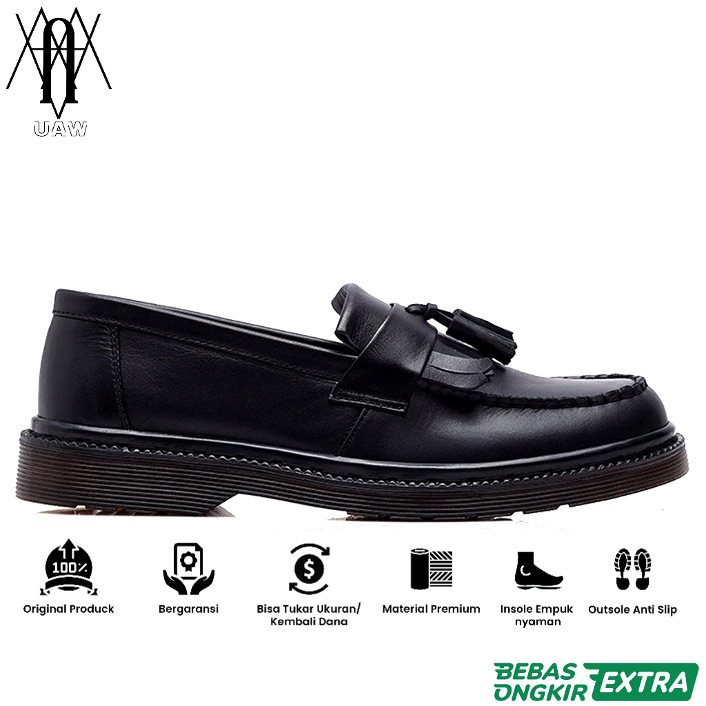 KENZIOS Garansi 100% Ori | SEPATU KENZIOS GATES SERIES - Sepatu Kulit Sapi Loafers Tassel Pria Hitam