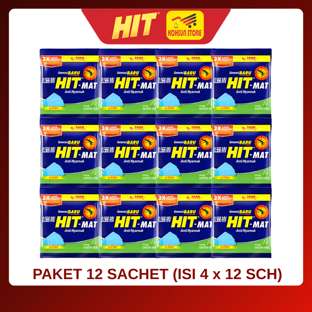 (12 Sachet) HIT Mat Obat Anti Nyamuk Elektrik Refill 4s Kemasan Sachet Paket 4x12 Sachet Grentea
