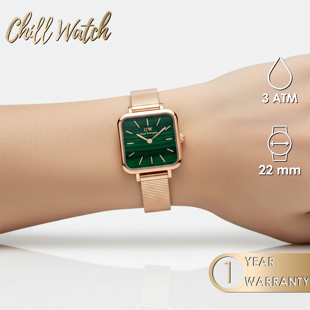 Jam Tangan Wanita Daniel Wellington Quadro Studio 22x22 Rose Gold Green - Original Garansi 1 Tahun