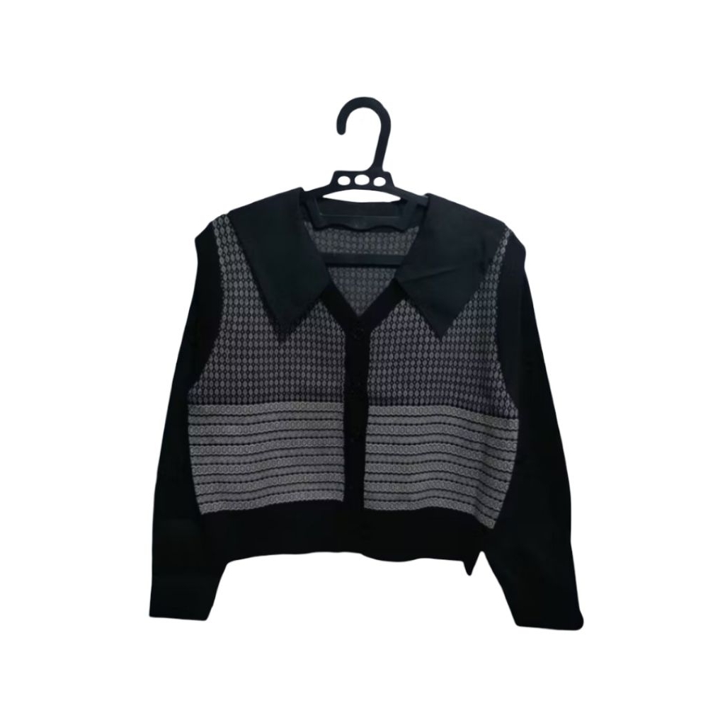 KEMEJA WANITA KERAH CORAL KATUN COMBI RAJUT ETNIK IMPORT PREMIUM