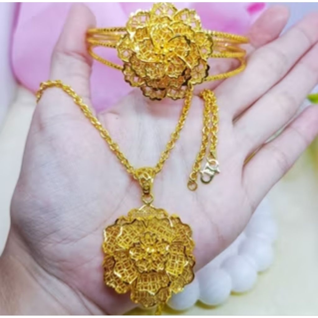 SATU SET GELANG + KALUNG BUNGA KENDARI TERBARU PERHIASAN KENDARI LAPIS EMAS 24K