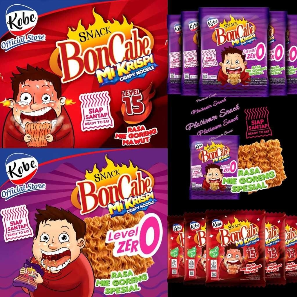 snack boncabe mie krispi level 0 dan level 15 1renceng isi 10 pcs