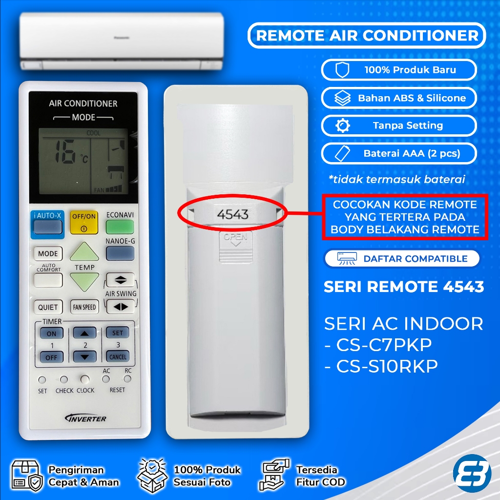 Remote AC JMC Pengganti Remot AC PANASONIC 4543 CS-C7PKP CS-S10RKP 8e