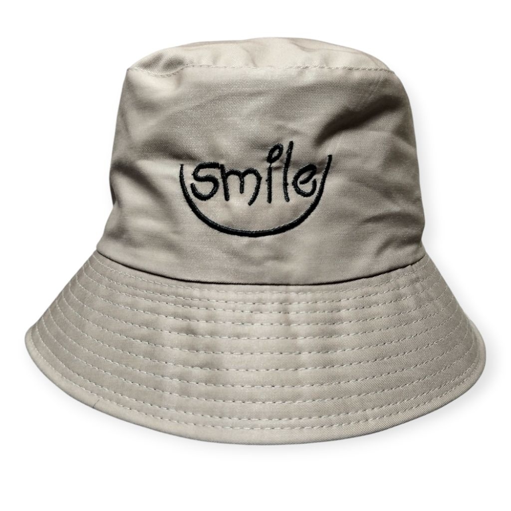 Topi Bucket Hats Bordir bulak balik Smile Samping Pria Wanita Dua warna Kpop Korean Style Terbaru Mu