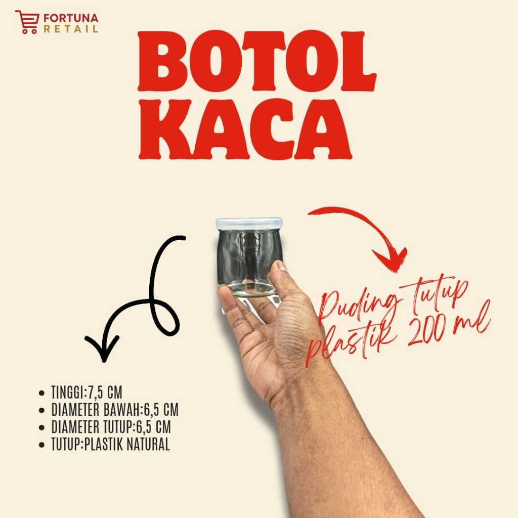 JKPDTP 200 ML/JAR KACA PUDING TUTUP PLASTIK 200 ML/BOTOL PUDING 200 ML/TUTUP ALUMUNIUM GOLD