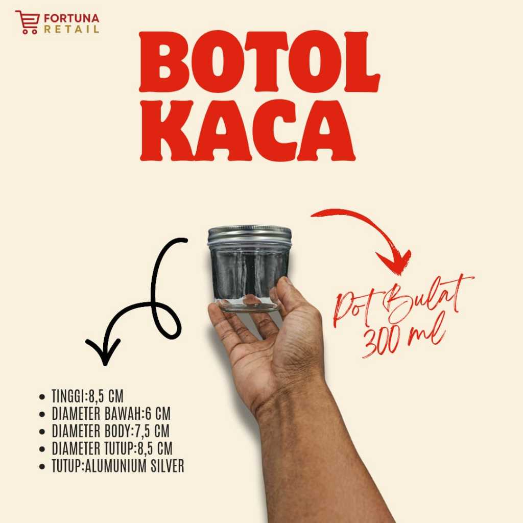 JKPB 300 ML/JAR KACA POT BULAT 300 ML/JAR KACA MASON 300 ML/BOTOL KACA MODEL POT 300 ML/TUTUP ALUMUN