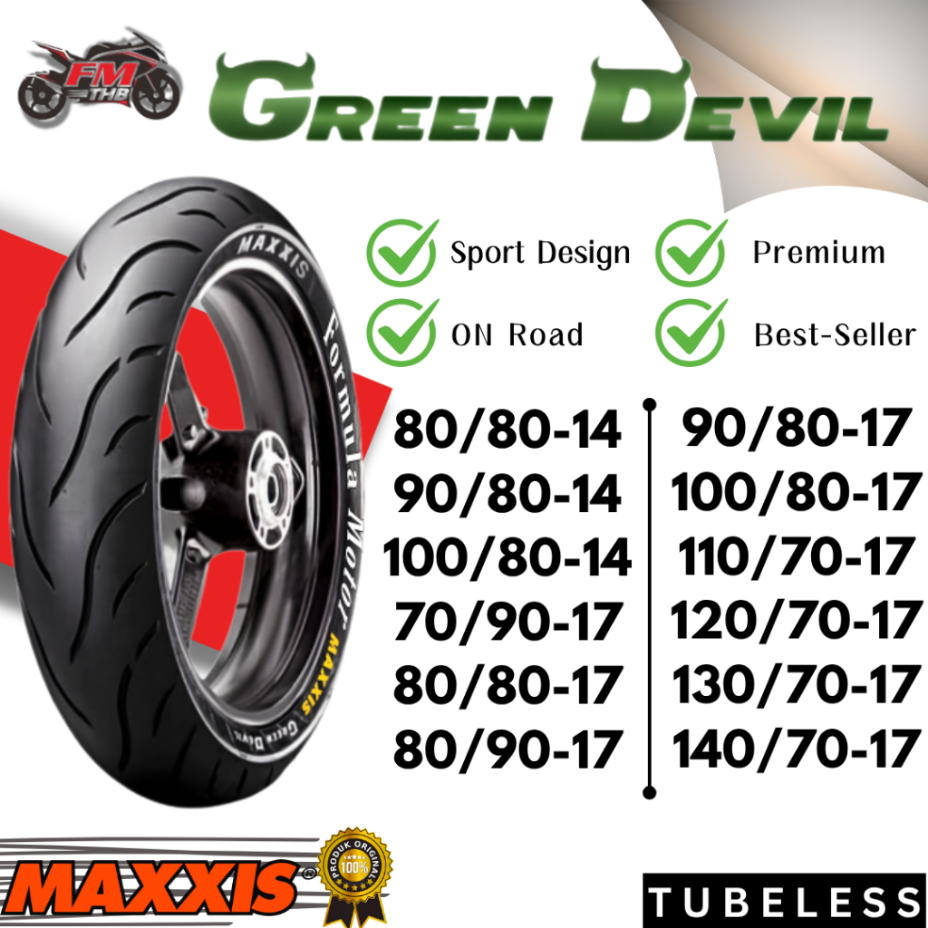 Ban Maxxis Green Devil MA-G1 Ring 14 & 17 Tubeless (Pilih Ukuran) - Ban Motor Matic/Scooter Ring 14 