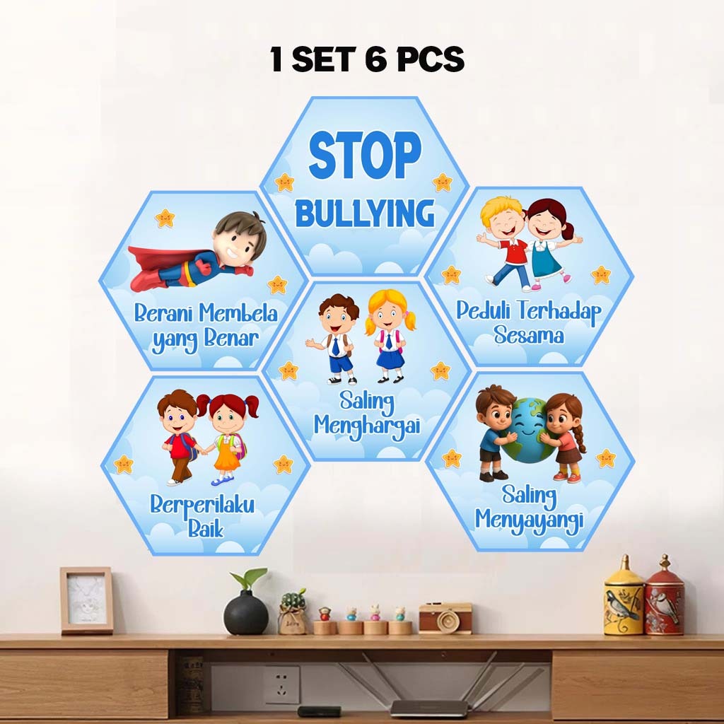 1 Set 6 Pcs Hiasan Kelas Hexagonal Aesthetic Stop Bullying Dekorasi Ruangan Kelas