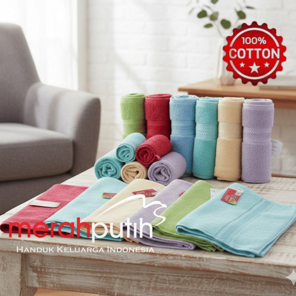 Handuk Merah Putih Premium Lembut & Tebal | Handuk Mandi Katun 100%(ORI /Asli)Uk 50x100CM | Handuk
