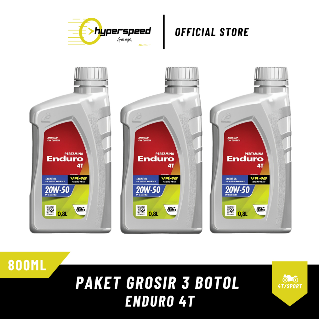 Paket 3 Botol Oli Enduro 4T 800ml SAE 20W-50 API SL JASO MB
