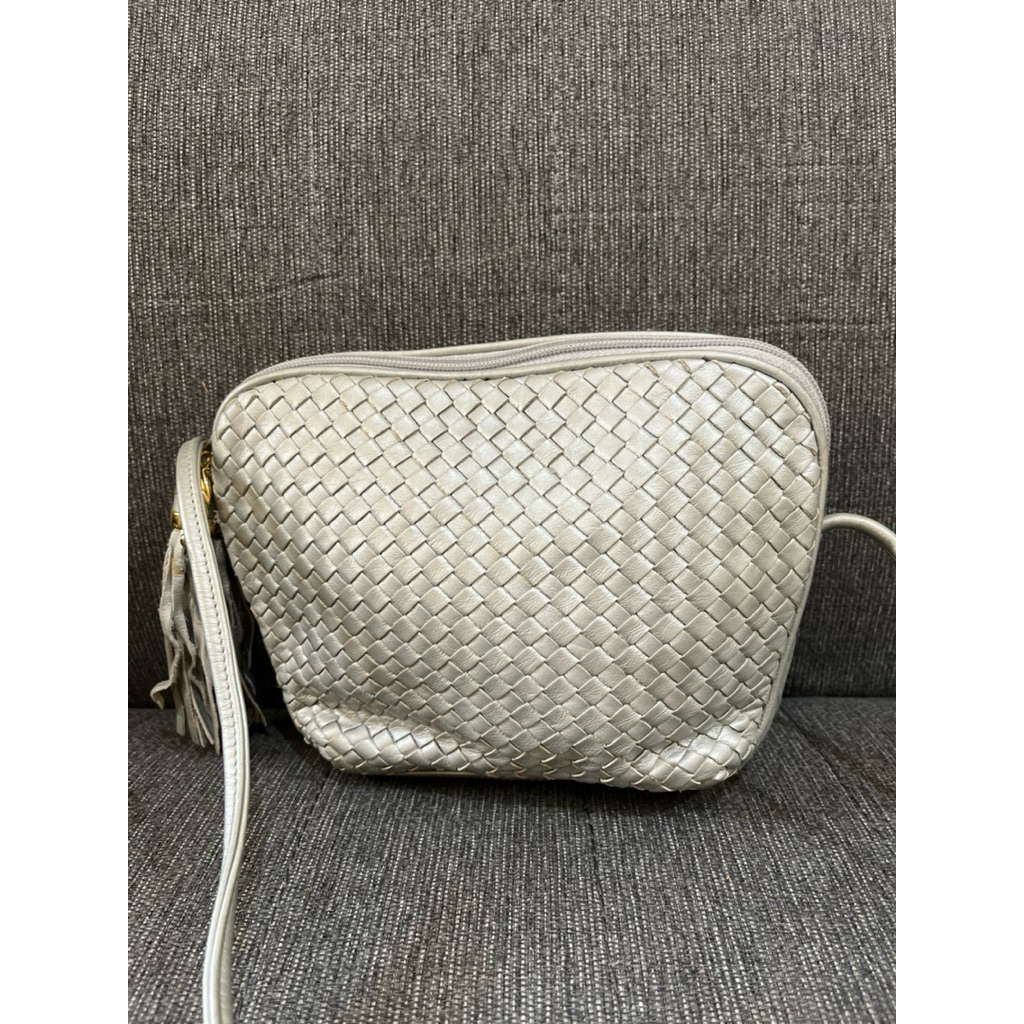 Tas Preloved Sling Bag Anyam Kulit Asli Jacqueline Ferra