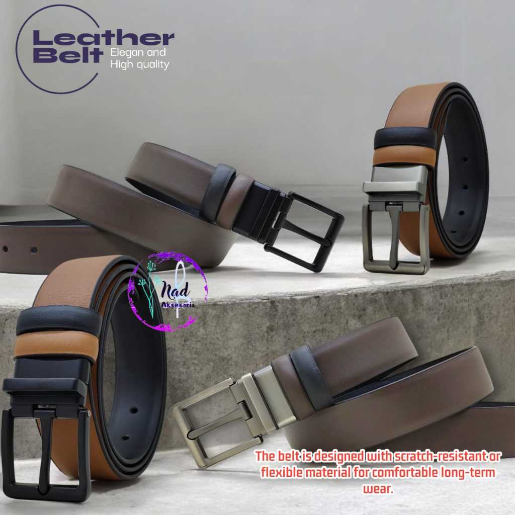 RENZO REVERSIBLE Fashion Belt Ikat Pinggang Pria 3,5cm Kulit PREMIUM BBS-047HN Elegan