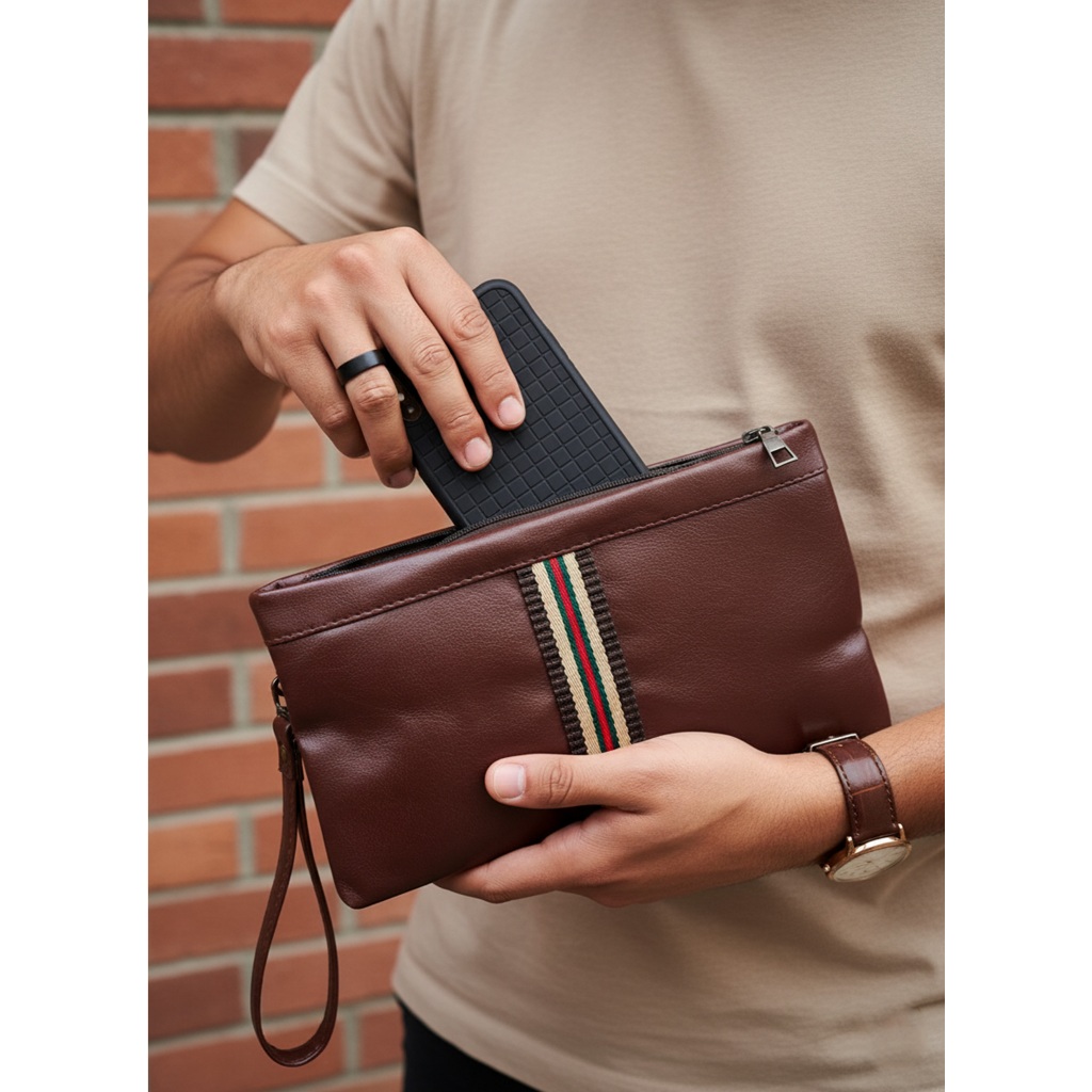 Clutch Bisban Unisex Pria Wanita Tas Genggam Model Strip Cowok Cewek Handbag Tas Dompet