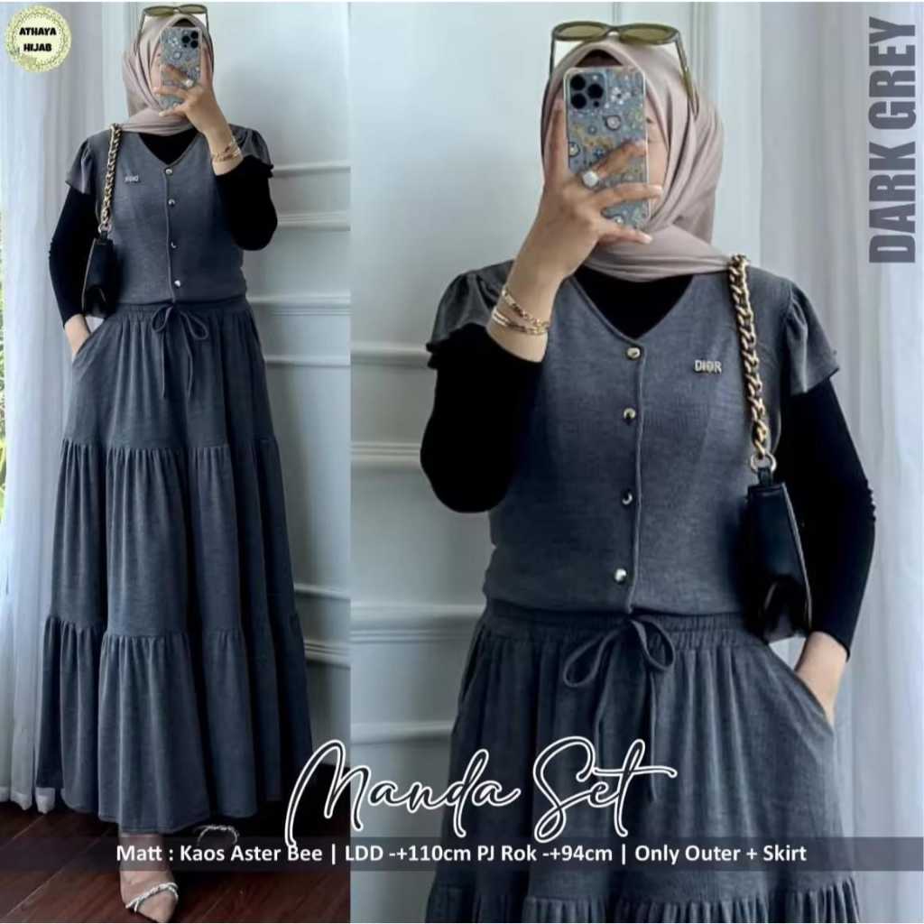 PROMO SET ROK OUTER MANDA RIB KNIT | SETELAN OUTER POLOS | ONE SET POLOS WANITA KANCING BUSUI JUMBO